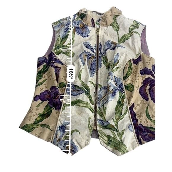 trapp new york floral tea party preppy full zip collared Vest Size 4 - Picture 3 of 6